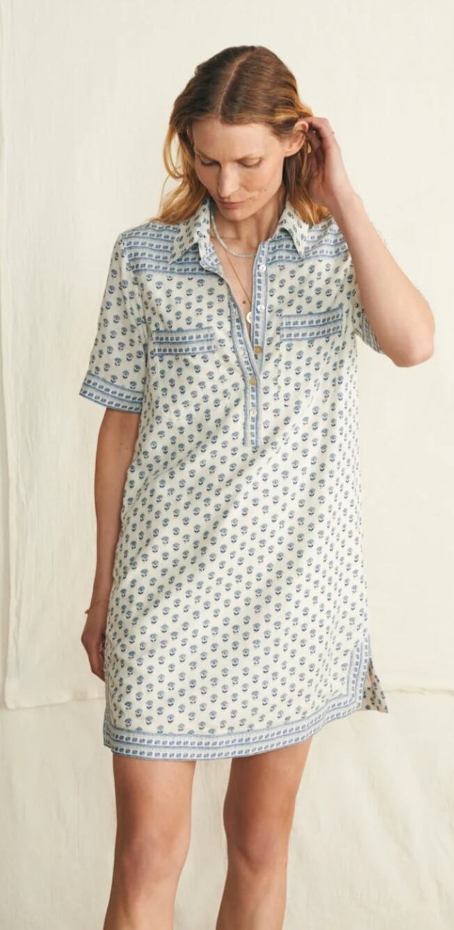 Faherty Linen Viscose White Lotus Floral Print Rae Dress NEW!